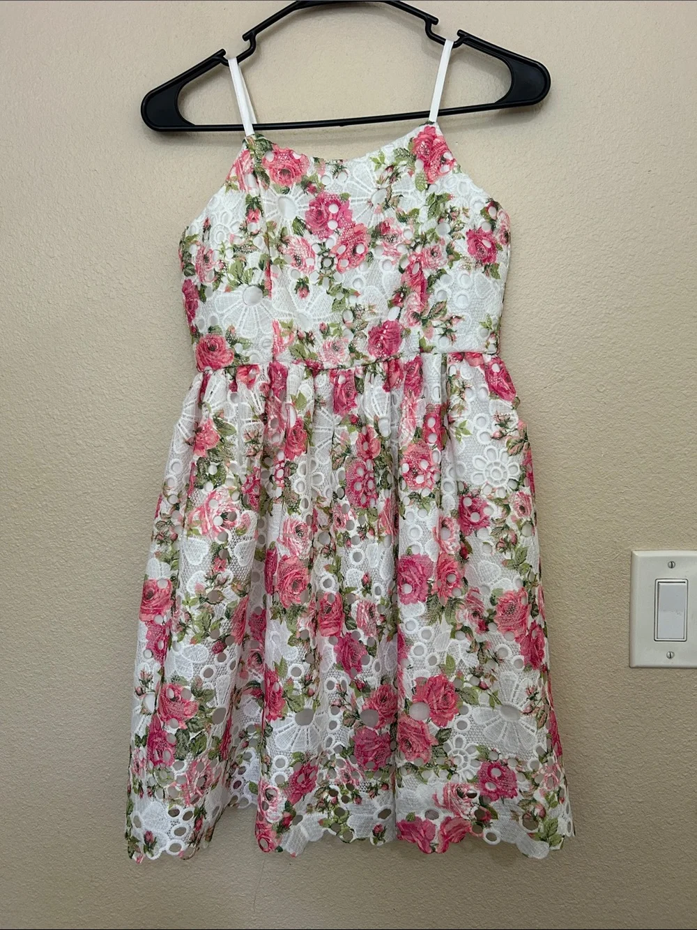 Cat & Jack White Floral Lace Dress with Pink Roses
